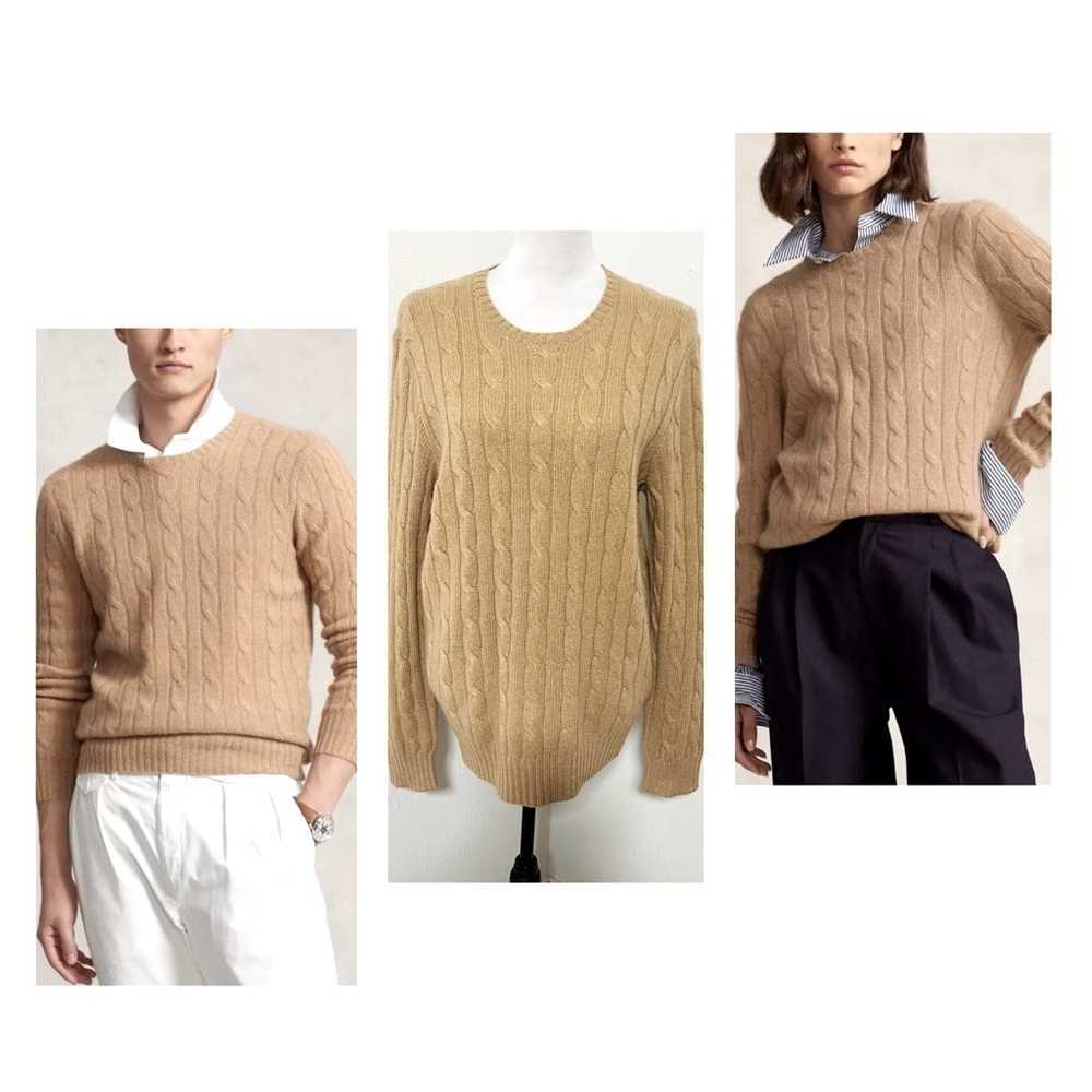 Polo Ralph Lauren Unisex Medium Camel Melange Julianna Classic 100% Cashmere